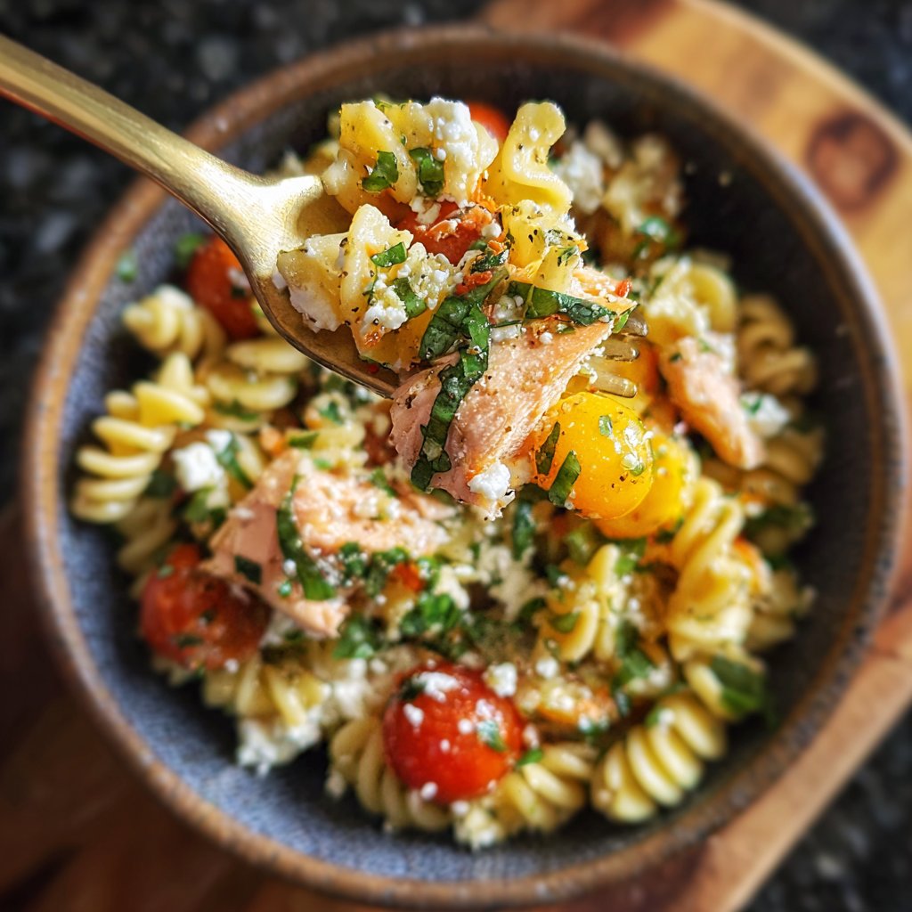 Feta and Salmon Pasta Salad